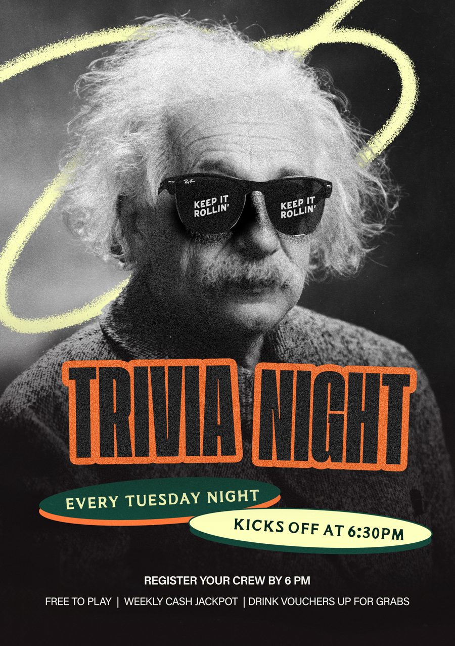 Trivia Night poster, every Tuesday from 6:30pm